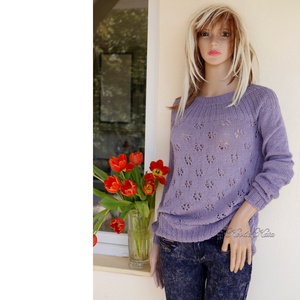PATSYBabyAlpaca Silk - kézzel kötött exkluzív design selyem pulóver / lila, Ruha & Divat, Női ruha, Pulóver, Kötés, MESKA