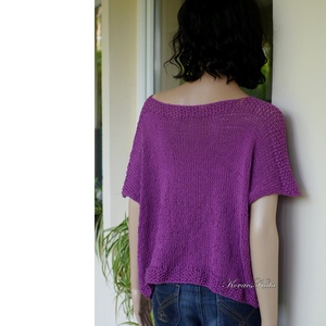 CROSS COTTON MERINO - bohém kézzel kötött pulóver / püspöklila - ruha & divat - női ruha - pulóver - Meska.hu