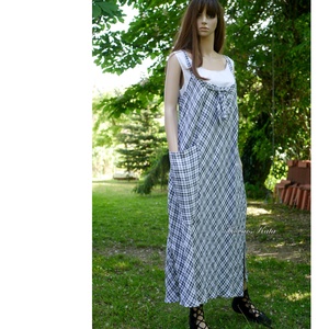KOCKÁS LEN KÖTÉNYRUHA - lagenlook design ruha, kismamaruha - ruha & divat - női ruha - ruha - Meska.hu