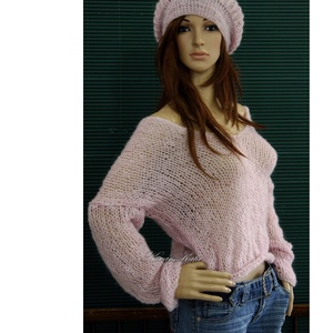 PILLE-PULCSI - - kézzel kötött trendi mohair pulóver / púder-rózsaszín - ruha & divat - női ruha - pulóver - Meska.hu