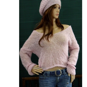 PILLE-PULCSI - - kézzel kötött trendi mohair pulóver / púder-rózsaszín - ruha & divat - női ruha - pulóver & kardigán - Meska.hu