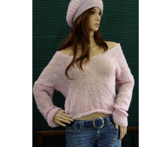 PILLE-PULCSI - - kézzel kötött trendi mohair pulóver / púder-rózsaszín - ruha & divat - női ruha - pulóver - Meska.hu
