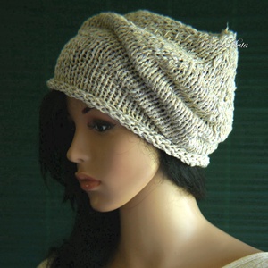 BEANIE / körte - trendi kézzel kötött len-pamut sapka   /palakék , Ruha & Divat, Sál, Sapka, Kendő, Sapka, Kötés, MESKA