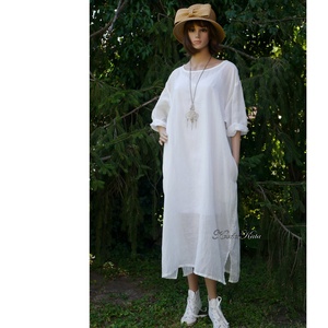 JAFA - lagenlook tunika-ruha pamut-organza / fehér - ruha & divat - női ruha - ruha - Meska.hu