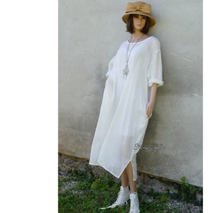 JAFA - lagenlook tunika-ruha pamut-organza / fehér - ruha & divat - női ruha - ruha - Meska.hu
