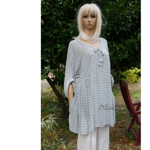 PAULA / kockás muszlin - lagenlook design tunika - ruha & divat - női ruha - tunika - Meska.hu