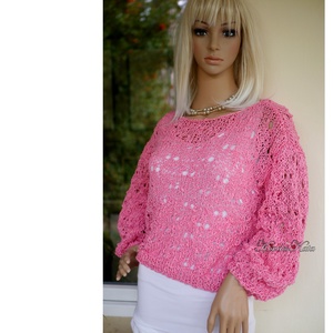 HELKA / VENICE - kézzel kötött azsúros pamut pulóver / pink - ruha & divat - női ruha - pulóver - Meska.hu