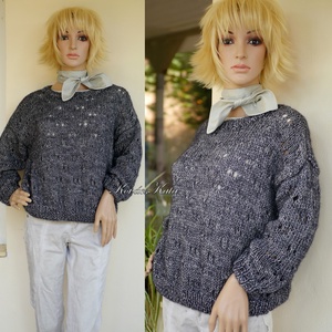 VINTAGE STAR HELKA - exkluzív kézzel kötött alpaka-pamut pulóver / tuareg  - ruha & divat - női ruha - pulóver - Meska.hu