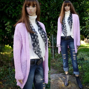 GREASE ALPAKA-KARDIGÁN - exkluzív kézzel kötött pulóver / eper - ruha & divat - női ruha - pulóver - Meska.hu