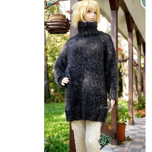 COLETTE-LUX - oversized kézzel kötött trendi pulóver ruha / fekete - ruha & divat - női ruha - pulóver - Meska.hu