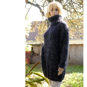 COLETTE-LUX - oversized kézzel kötött trendi pulóver ruha / fekete - ruha & divat - női ruha - pulóver - Meska.hu