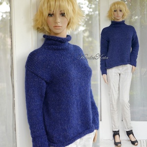 TEKNŐC ALPAKA-PULCSI - exkluzív kézzel kötött pulóver / sötétkék - ruha & divat - női ruha - pulóver - Meska.hu