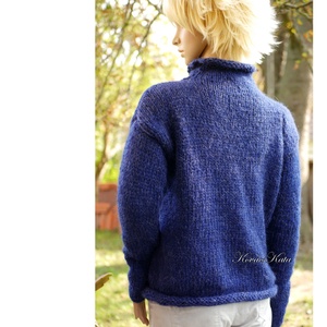 TEKNŐC ALPAKA-PULCSI - exkluzív kézzel kötött pulóver / sötétkék - ruha & divat - női ruha - pulóver - Meska.hu