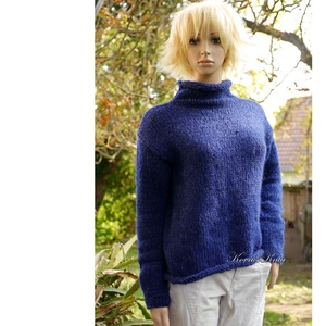 TEKNŐC ALPAKA-PULCSI - exkluzív kézzel kötött pulóver / sötétkék - ruha & divat - női ruha - pulóver - Meska.hu