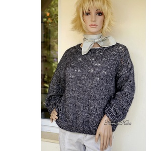 VINTAGE STAR HELKA - exkluzív kézzel kötött alpaka-pamut pulóver / tuareg  - ruha & divat - női ruha - pulóver - Meska.hu