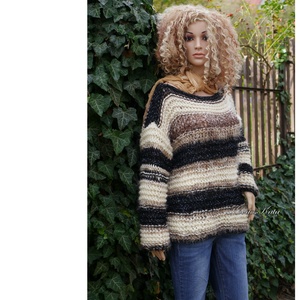 SZONIA - trendi chunky oversize kézzel kötött pulóver - ruha & divat - női ruha - pulóver - Meska.hu