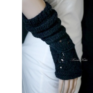 BOSZI-KESZTYŰ / ANGORA-LACE - exkluzív kesztyűszár, kézmelegítő / fekete, Ruha & Divat, Sál, Sapka, Kendő, Kesztyű, Kötés, MESKA