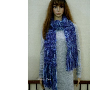 FRINGE SHAWL - extra-vastag kézzel kötött hosszú-rojtos sál / kékek - ruha & divat - sál, sapka, kendő - sál - Meska.hu