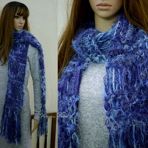 FRINGE SHAWL - extra-vastag kézzel kötött hosszú-rojtos sál / kékek - ruha & divat - sál, sapka, kendő - sál - Meska.hu