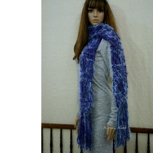 FRINGE SHAWL - extra-vastag kézzel kötött hosszú-rojtos sál / kékek - ruha & divat - sál, sapka, kendő - sál - Meska.hu