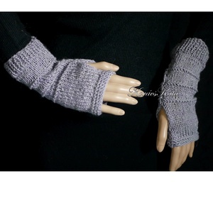 BOSZI-KESZTYŰ / BABYALPAKA-SILK - kézzel kötött exkluzív kesztyűszár, kézmelegítő / acélszürke - ruha & divat - sál, sapka, kendő - kesztyű - Meska.hu