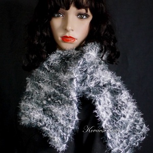 SANSA-SÁL / chunky  - kézzel kötött design sál / fekete-fehér, Ruha & Divat, Sál, Sapka, Kendő, Sál, Kötés, MESKA