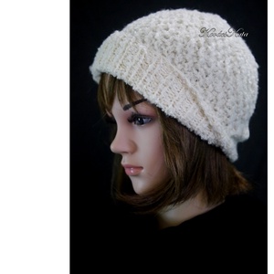 SZILVI-SAPI / alpaka buklé - trendi kézzel kötött gyapjú sapka, beanie / fehér - ruha & divat - sál, sapka, kendő - sapka - Meska.hu
