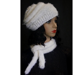 CSIGASAPI KUKAC-SÁLLAL/ fehér - kézzel kötött szett - ruha & divat - sál, sapka, kendő - sapka & sál szett - Meska.hu