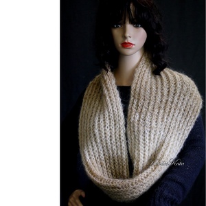 INFINITY / mohair - exkluzív kézzel kötött körsál / bézs - ruha & divat - sál, sapka, kendő - sál - Meska.hu
