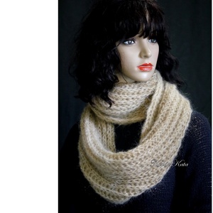INFINITY / mohair - exkluzív kézzel kötött körsál / bézs - ruha & divat - sál, sapka, kendő - sál - Meska.hu