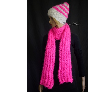 DUSI-SÁL - kézzel kötött hosszú sál / neon pink - ruha & divat - sál, sapka, kendő - sál - Meska.hu