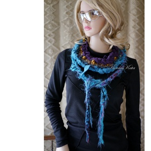 NYAKICA - bohém textil-ékszer, horgolt design-sál  - ruha & divat - sál, sapka, kendő - sál - Meska.hu