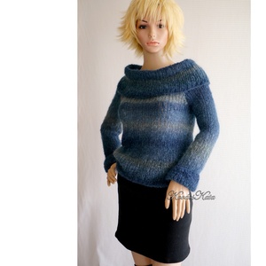 MARLENEMOHAIR-PULCSI - exkluzív kézzel kötött pulóver / kék színátmenetes - ruha & divat - női ruha - pulóver - Meska.hu