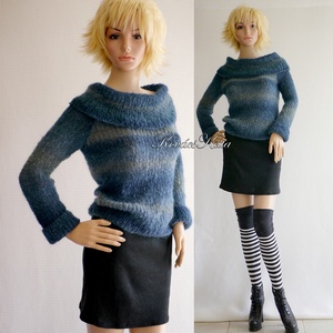 MARLENEMOHAIR-PULCSI - exkluzív kézzel kötött pulóver / kék színátmenetes, Ruha & Divat, Női ruha, Pulóver & Kardigán, Kötés, Meska