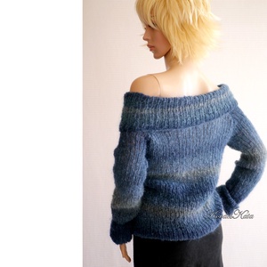 MARLENEMOHAIR-PULCSI - exkluzív kézzel kötött pulóver / kék színátmenetes - ruha & divat - női ruha - pulóver - Meska.hu