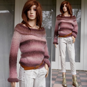 MARLENEMOHAIR-PULCSI - exkluzív kézzel kötött pulóver / bordós színátmenetes - ruha & divat - női ruha - pulóver - Meska.hu