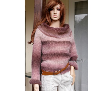 MARLENEMOHAIR-PULCSI - exkluzív kézzel kötött pulóver / bordós színátmenetes - ruha & divat - női ruha - pulóver - Meska.hu