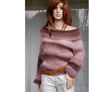 MARLENEMOHAIR-PULCSI - exkluzív kézzel kötött pulóver / bordós színátmenetes - Meska.hu