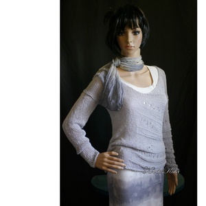 BARKA BabyAlpaca Silk- kézzel kötött exkluzív artsy-design pulóver / gyöngy-szürke - ruha & divat - női ruha - pulóver - Meska.hu