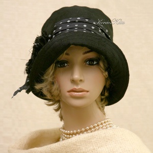 MARA cloche - fekete jacquard lenvászon flapper kalap, Ruha & Divat, Sál, Sapka, Kendő, Kalap, Varrás, MESKA