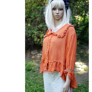 VILMA - lagenlook ing-kabátka / vérnarancs - ruha & divat - női ruha - blúz - Meska.hu