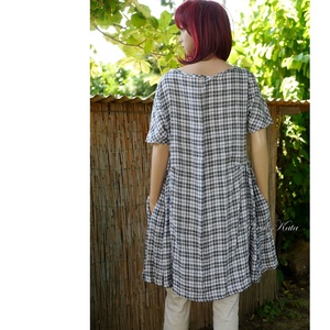 PAULA / kockás len - lagenlook design tunikaruha - ruha & divat - női ruha - tunika - Meska.hu