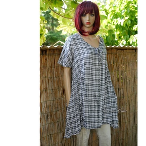 PAULA / kockás len - lagenlook design tunikaruha - ruha & divat - női ruha - tunika - Meska.hu