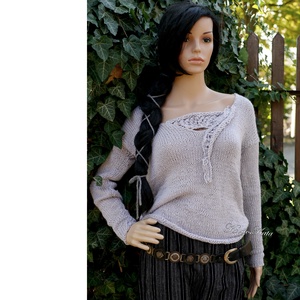 ALBA BabyAlpaca Silk - kézzel kötött exkluzív artsy-design pulóver / silver - ruha & divat - női ruha - pulóver - Meska.hu
