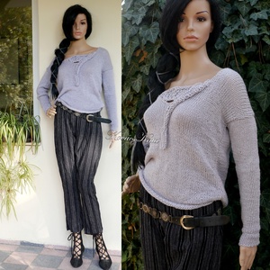 ALBA BabyAlpaca Silk - kézzel kötött exkluzív artsy-design pulóver / silver - ruha & divat - női ruha - pulóver - Meska.hu