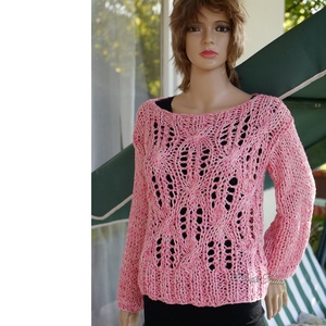 LOTTE - kézzel kötött bohém pulóver / fukszia, pink - ruha & divat - női ruha - pulóver - Meska.hu