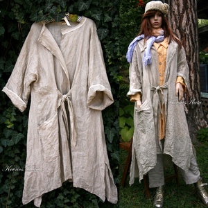 LEN-KAFTÁN - lagenlook flax lengéz kabátka, Ruha & Divat, Női ruha, Kabát, Varrás, Meska