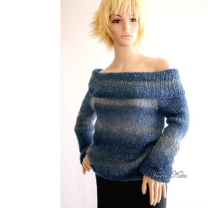 MARLENEMOHAIR-PULCSI - exkluzív kézzel kötött pulóver / kék színátmenetes, Ruha & Divat, Női ruha, Pulóver, Kötés, MESKA