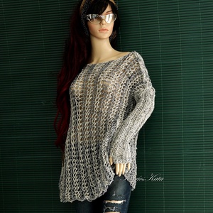 BAGATELL - kézzel kötött bohém loose knit pulóver / csíkos, Ruha & Divat, Női ruha, Pulóver, Kötés, MESKA