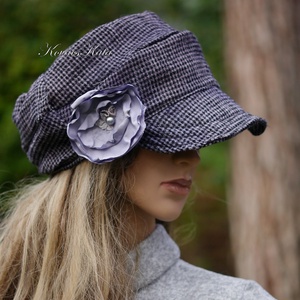 DERBY-SAPI - trendi bohém gyapjú sapka / pepita lila - ruha & divat - sál, sapka, kendő - sapka - Meska.hu